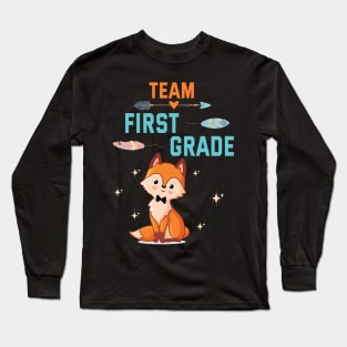 Fox Student Teacher Happy Back School Day Team First Grade Long Sleeve T-Shirt